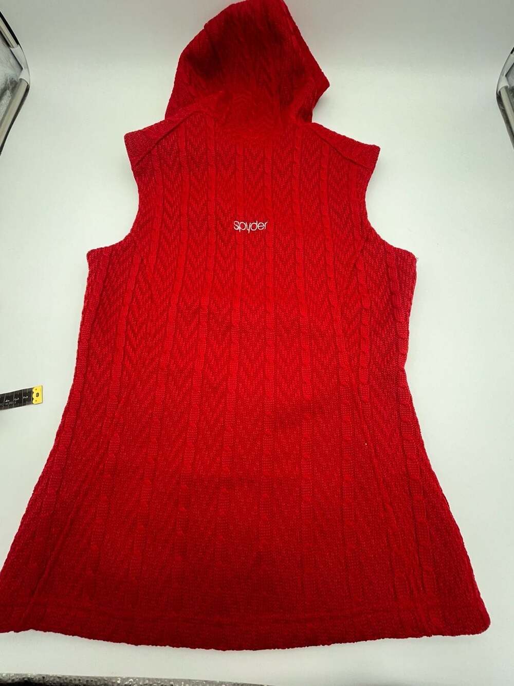 Spyder Core Sweater Hooded Vest Size S Red Cable Knit Full Zip ski apres - Picture 3 of 8